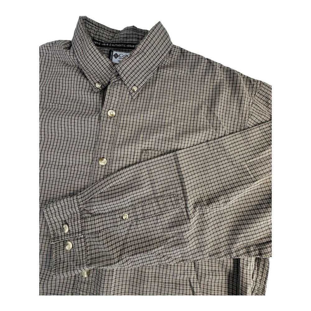 Columbia Men Large  Long Sleeve Brown Plaid 55% Cotton 45 Polyester  Button Down